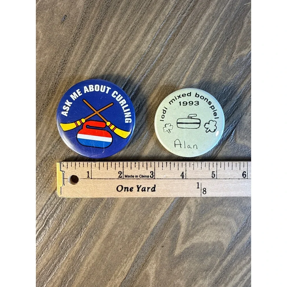 Vintage 1993 Curling Pinback Buttons Lodi Lot of 2 Collectors Items